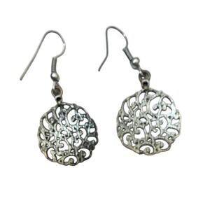 Silver Round Filigree‎ Drop Earrings One Size